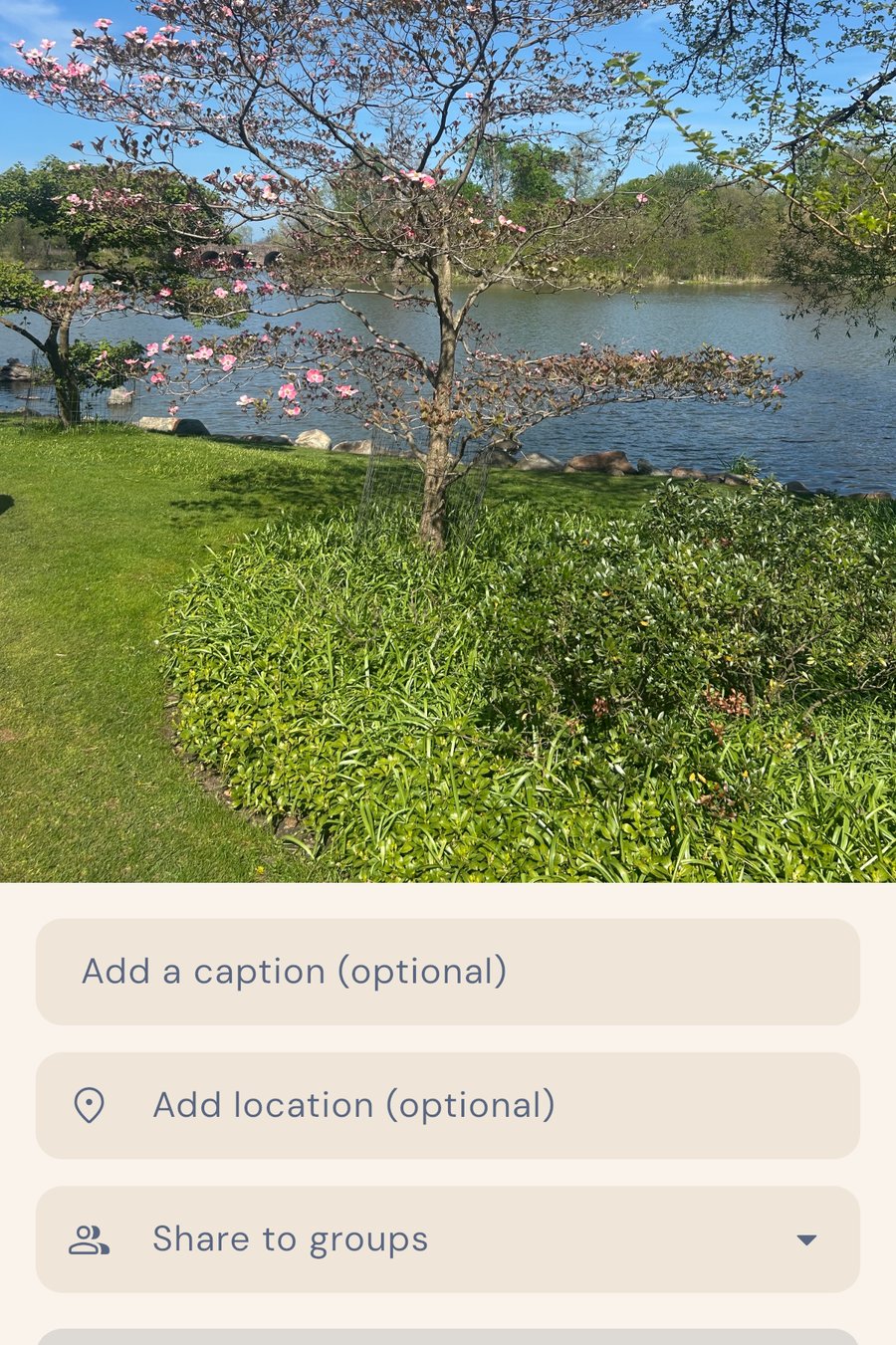 S'new new post screen for sharing a photo to specific groups